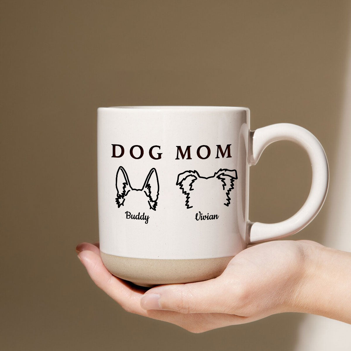 Dog Mom Dog Head Outline Personalized Pottery Mug, Gift for Dog Mom