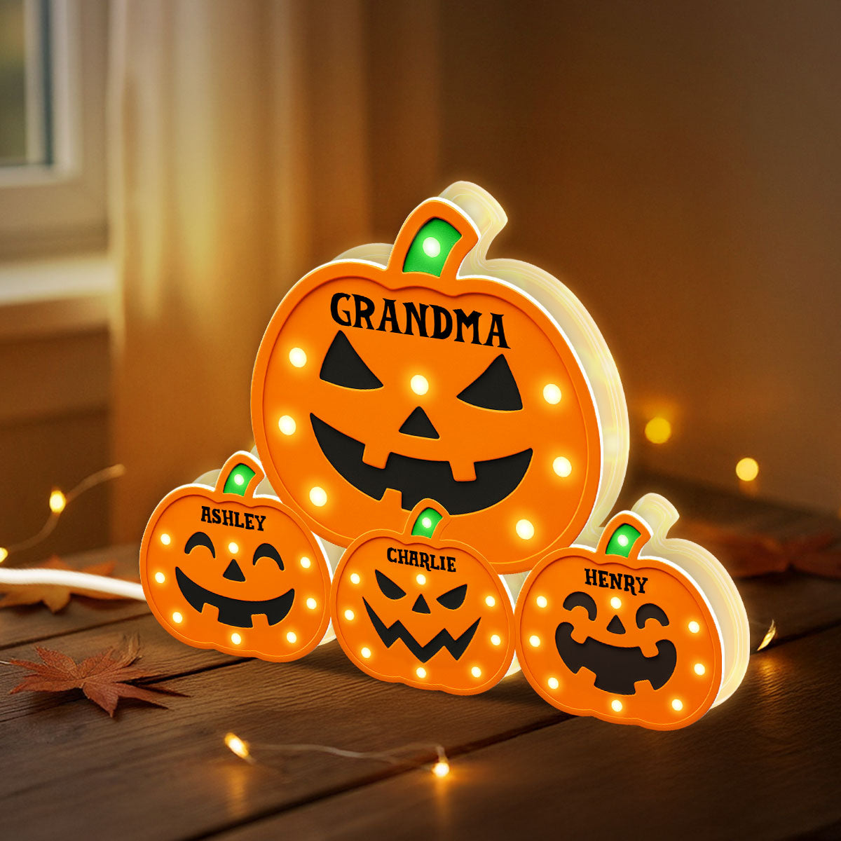 Jack O Lantern Grandma Grandkids Pumpkin Marquee Effect Personalized Light Box, Halloween Decor