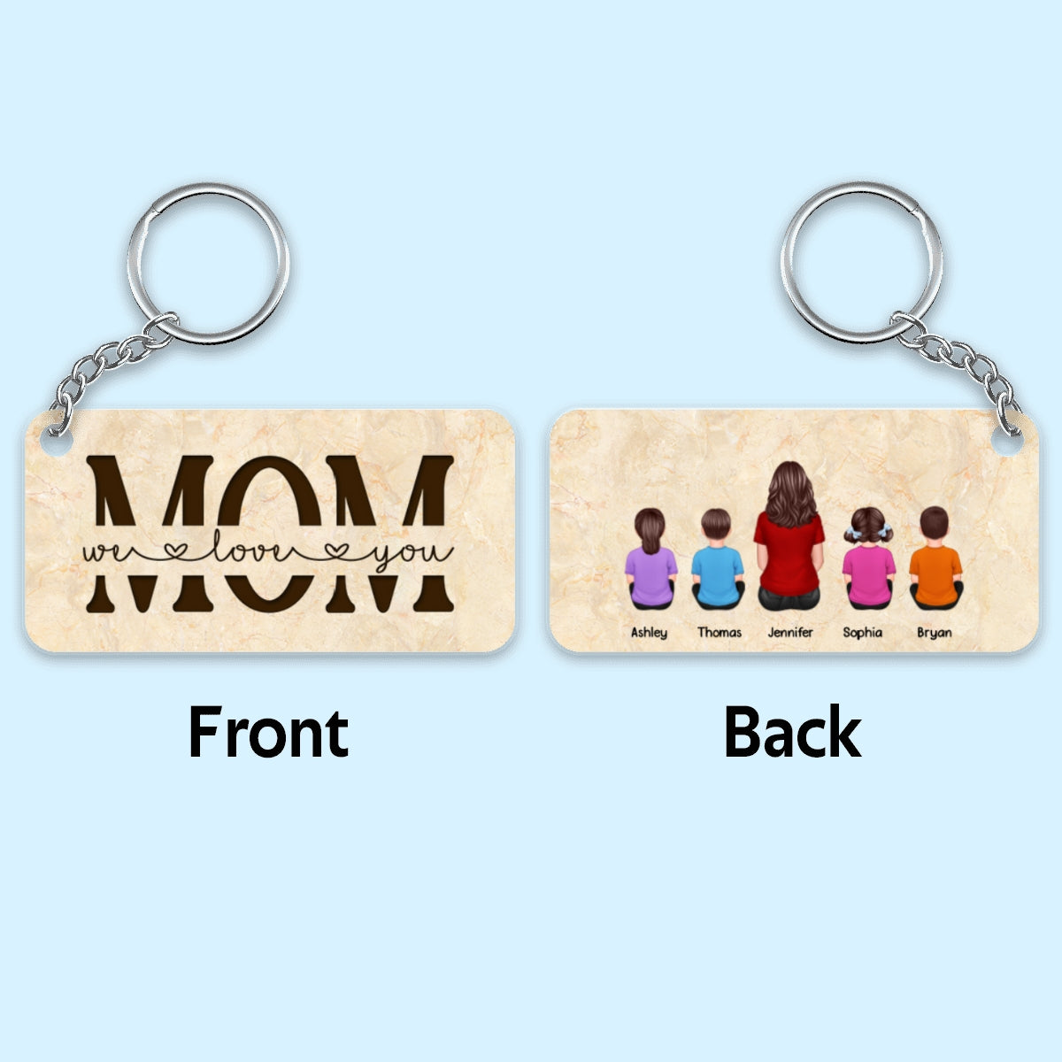 Best Mom Ever Back View Woman Kids Dog Cat Personalized Acrylic Keychain