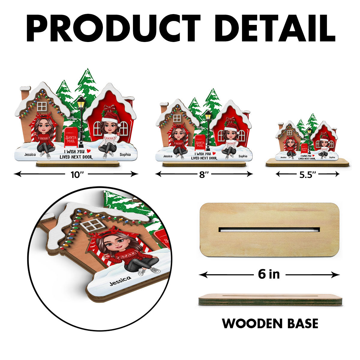 Wish You Lived Next Door Personalized 2-Layer Wooden Standing Plaque, Christmas Tiered Tray Decor