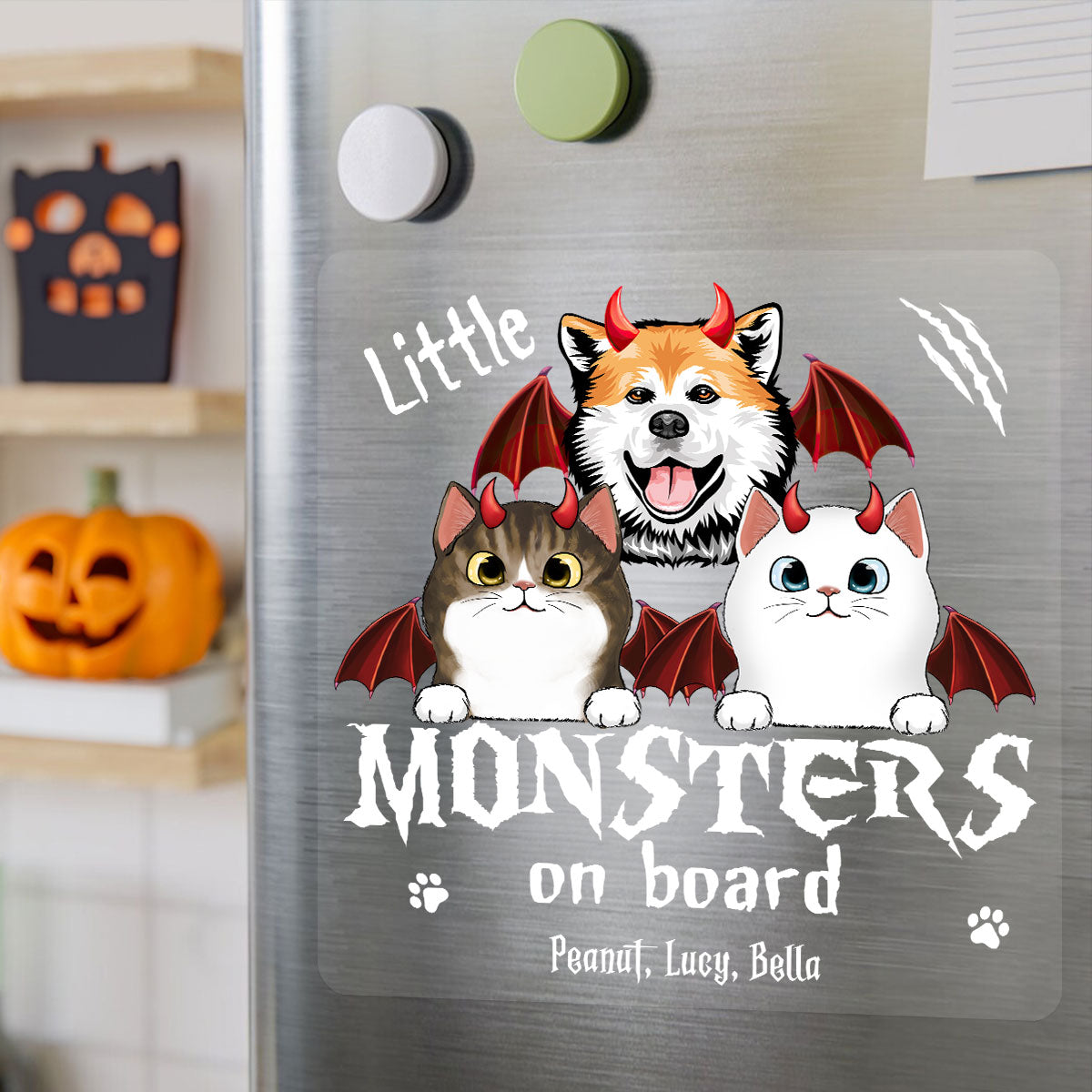 Little Monsters On Board Halloween Dogs Cats Personalized Decal, Halloween Decor