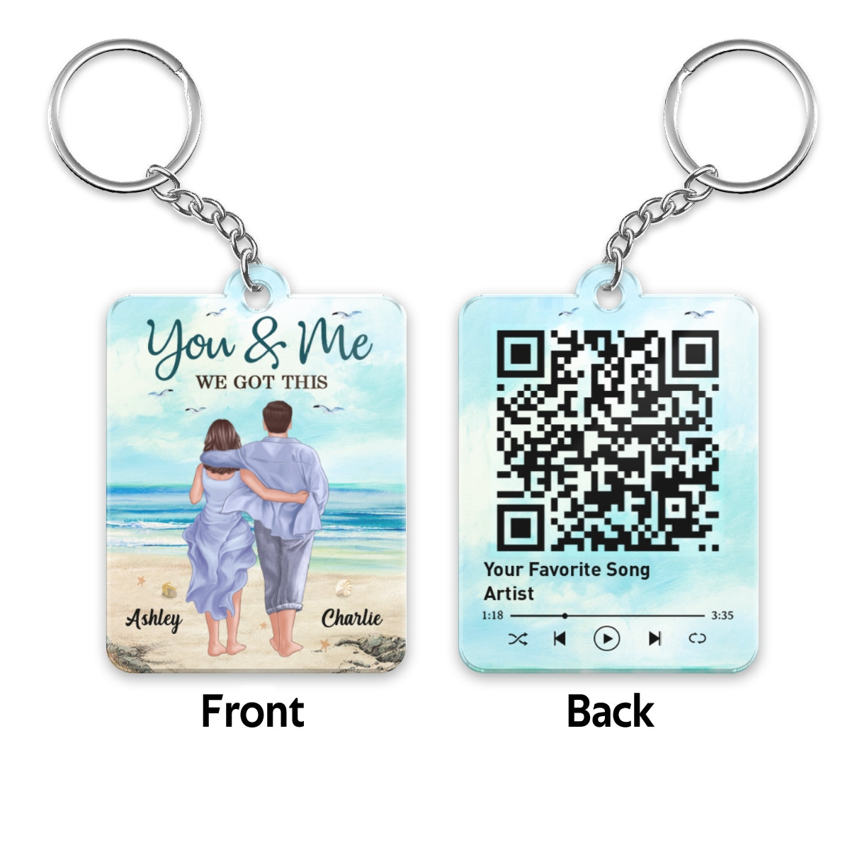 Back View Couple Walking On The Beach Favorite Song Scannable QR Code Personalized Acrylic Keychain