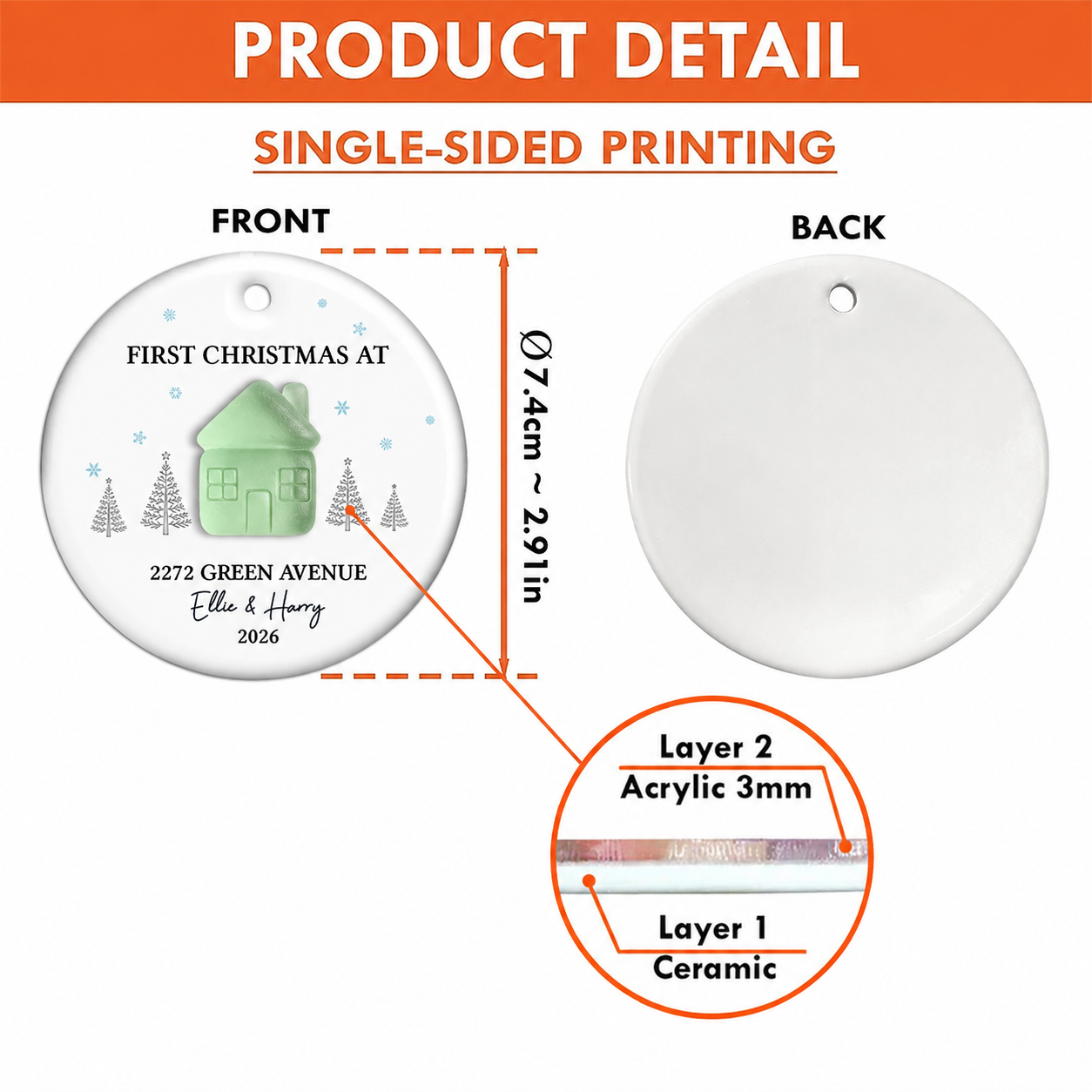 First Christmas New Home 3D Sea Glass Effect - Personalized Ceramic Ornament With Acrylic Pieces - New Home Decor
