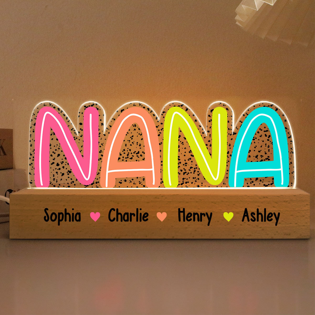 Grandma Mom Dalmation Dot Colorful Pattern Personalized Acrylic LED Night Light