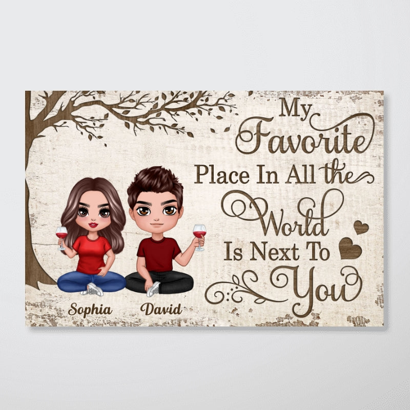 My Favorite Place In All The World Doll Couple Sitting Personalized Poster, Valentine‘s Day Gift For Him, For Her