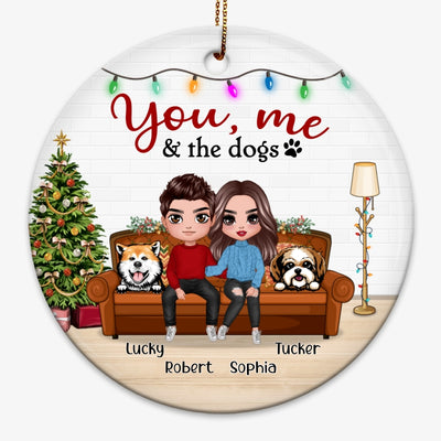 You Me & The Peeking Dogs On Sofa Personalized Circle Ornament