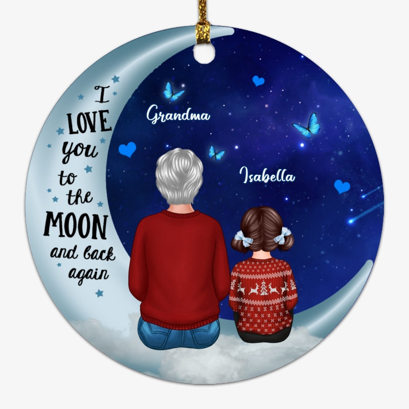 Love To The Moon Grandma Grandkids Personalized Circle Ornament