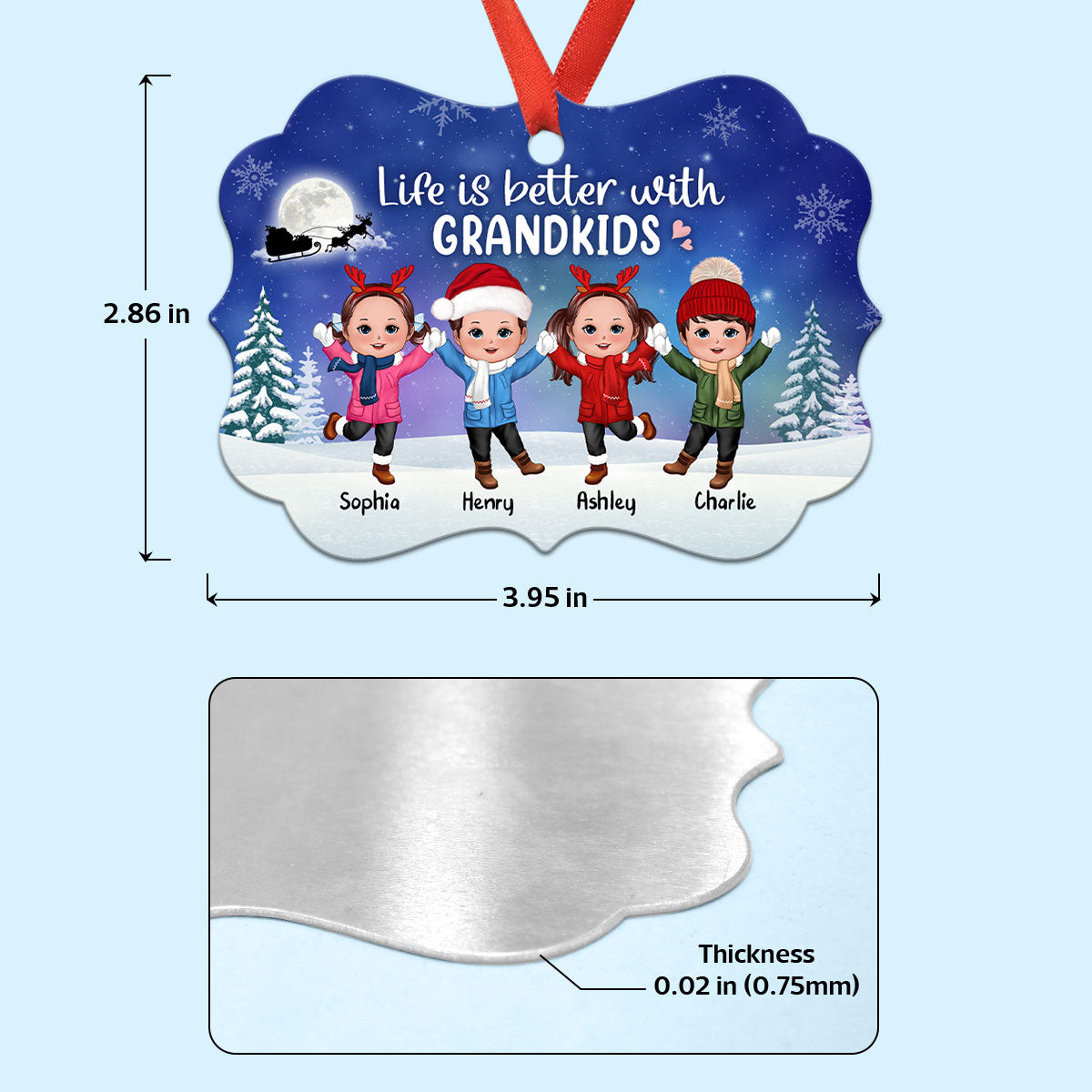 Life Better With Grandkids Happy Doll Kids In Snow Night Personalized Christmas Ornament