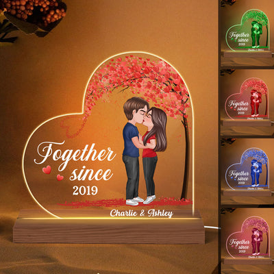 Couple Kissing Under Heart Tree Personalized Custom Shape LED Night Light