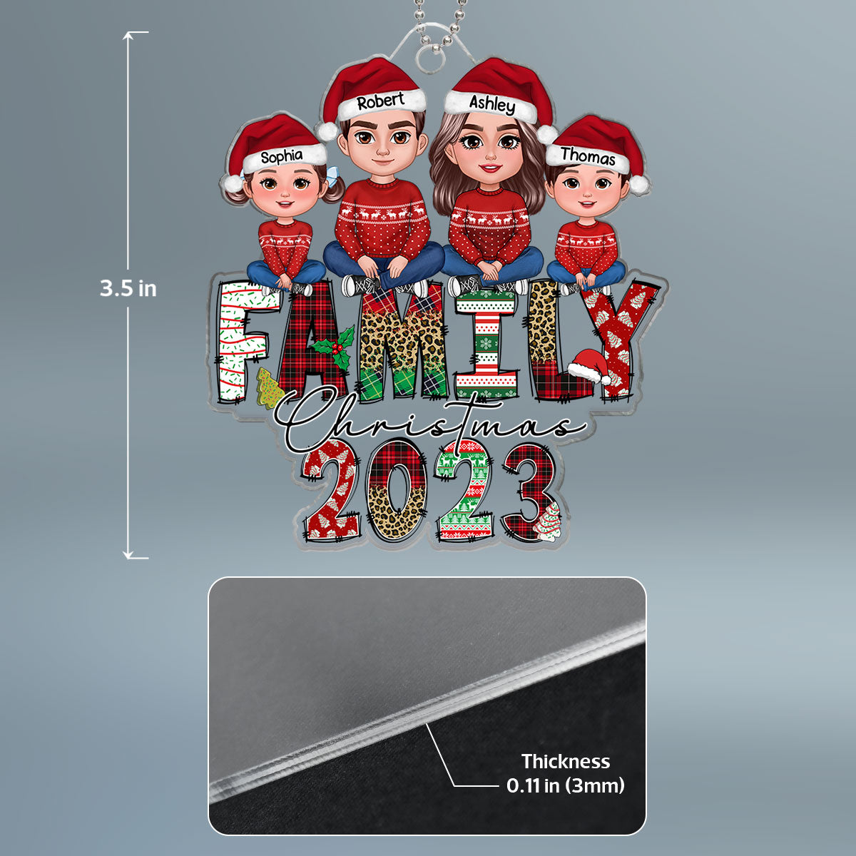 Family Christmas 2023 Doodle Letter Personalized Acrylic Ornament