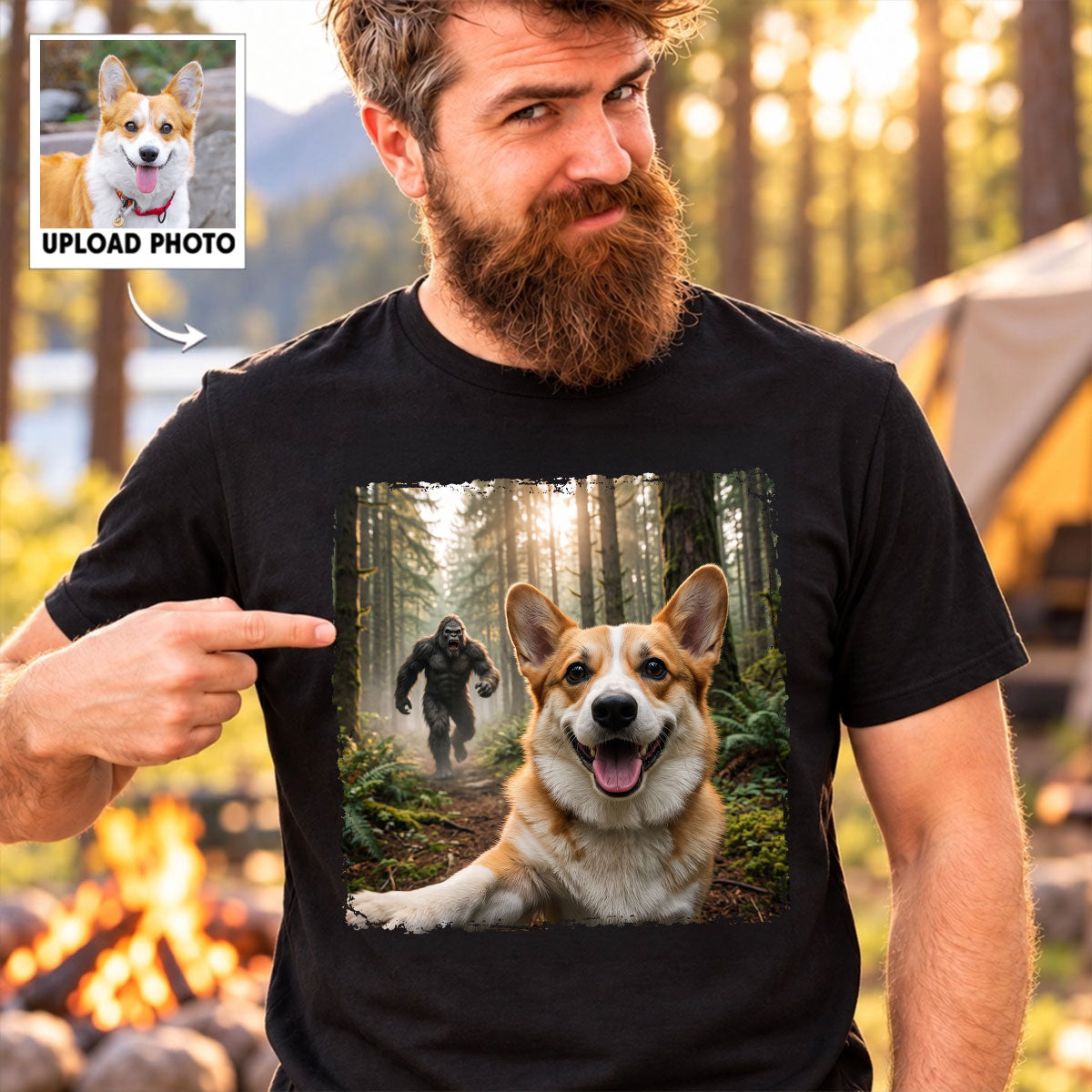 Custom Bigfoot Running After Dog Photo - Personalized Shirt - Christmas Gift for Dog Dads, Dog Moms, Pet Lovers