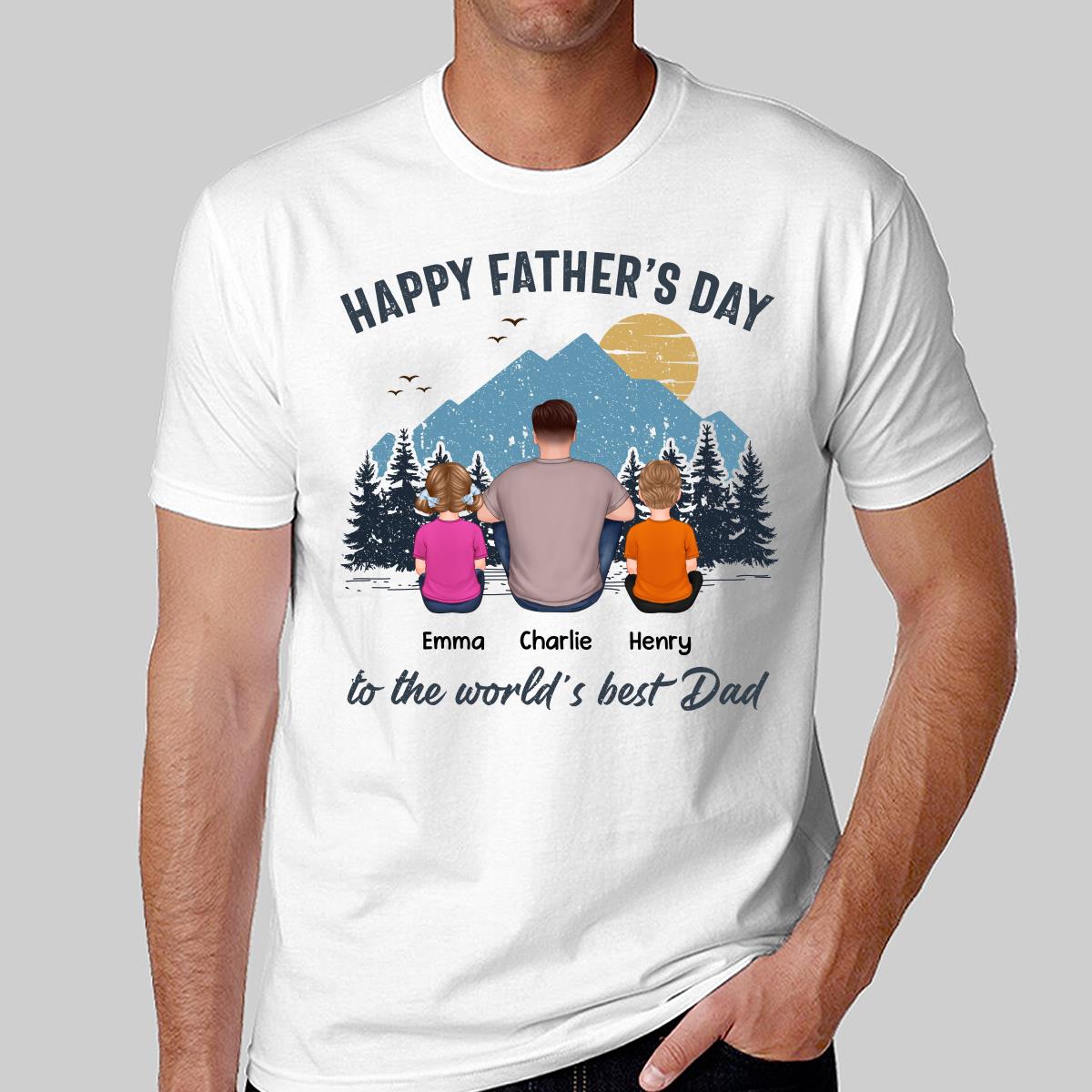 Best Dad Back View Retro Mountain Personalized Shirt