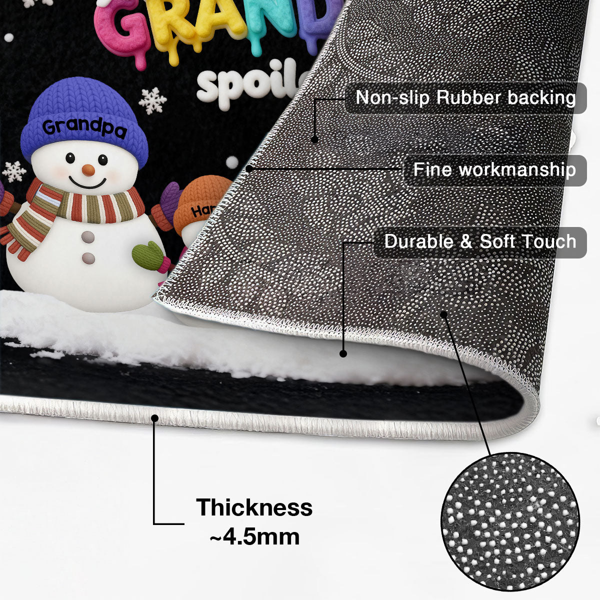3D Effect Christmas Snowman Grandkids Spoiled Here - Personalized Doormat - Gift For Grandparents