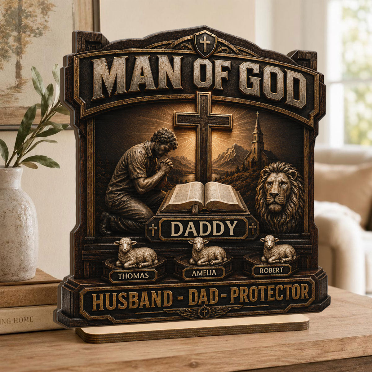 Man Of God - Personalized 2-Layered Wooden Plaque - Father's Day Gift For Dad, Husband, Grandpa, Christian Dad