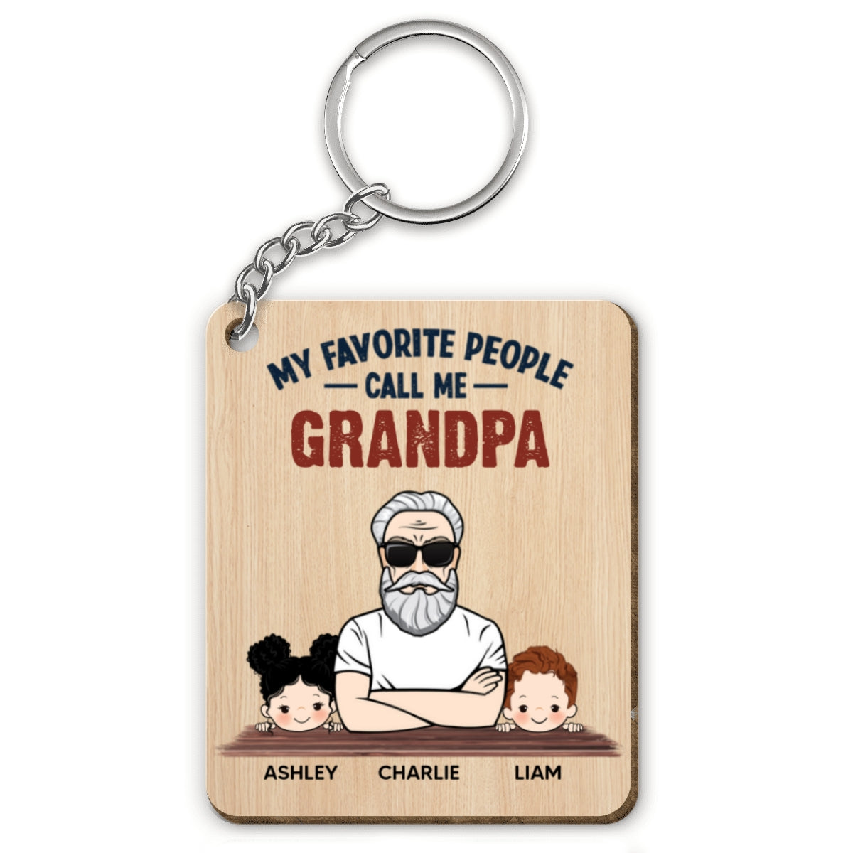 Favorite People Call Me Grandpa Dad Man And Kids Personalized Wooden Keychain