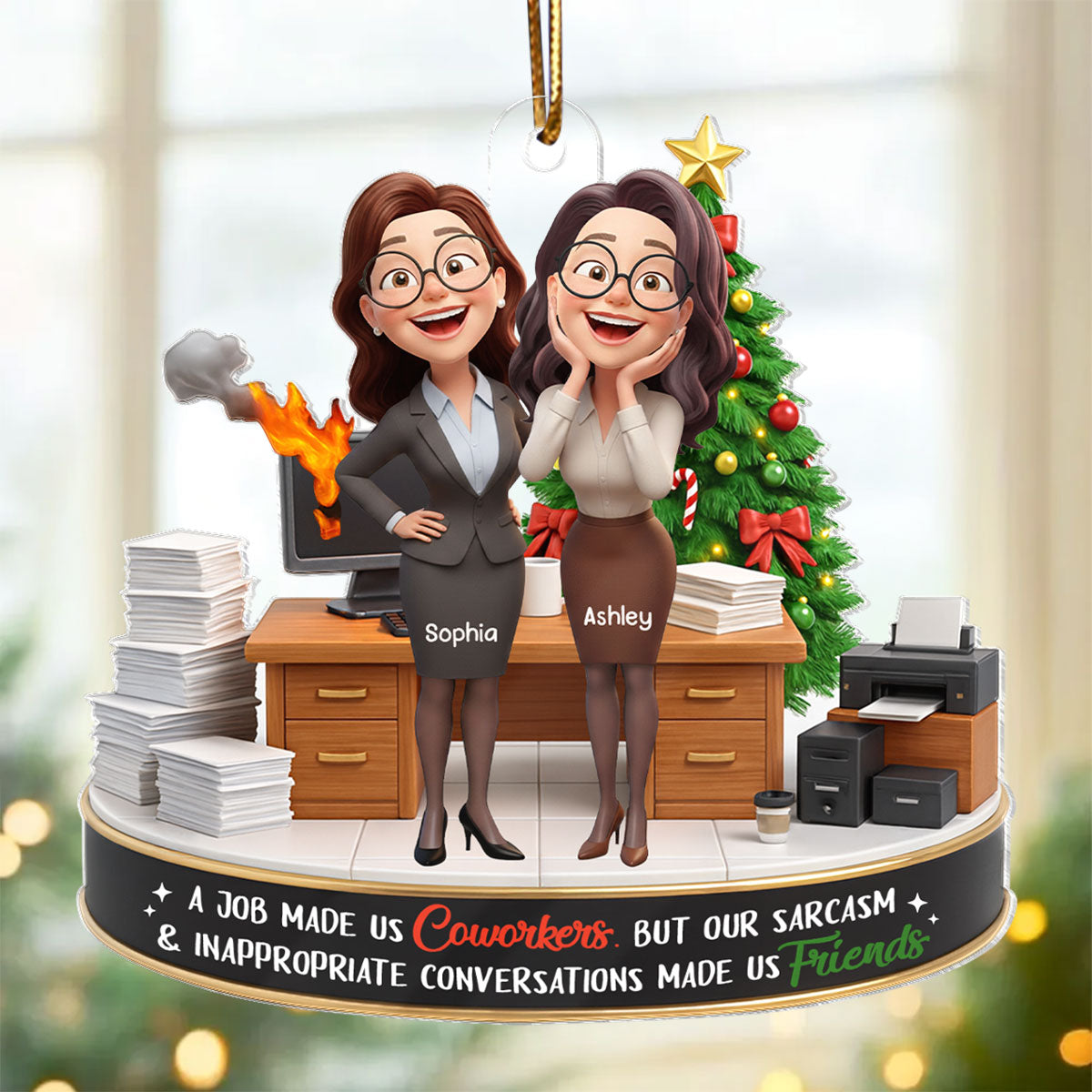A Job Made us Coworkers - Personalized Acrylic Ornament - Funny Christmas Gift for Work Besties