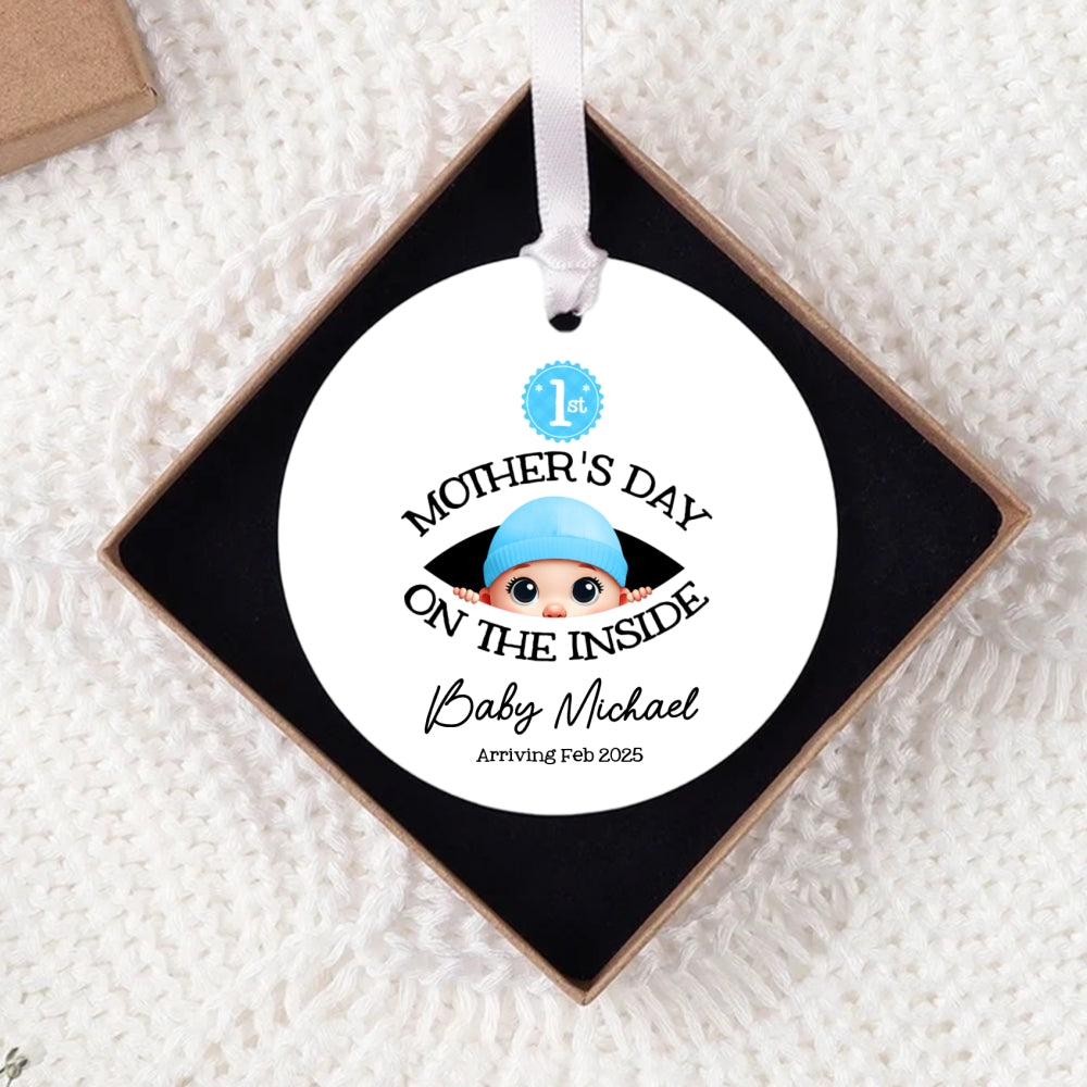 Personalized Baby's First Mother's Day On the Inside Ornament, Custom Pregnancy Reveal Ornament, Gift For Expecting Parents