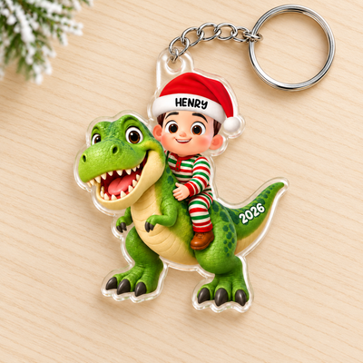 Trending Kid With Dinosaur Design For Boy Girl - Personalized Acrylic Keychain - Christmas Gift For Grandkids
