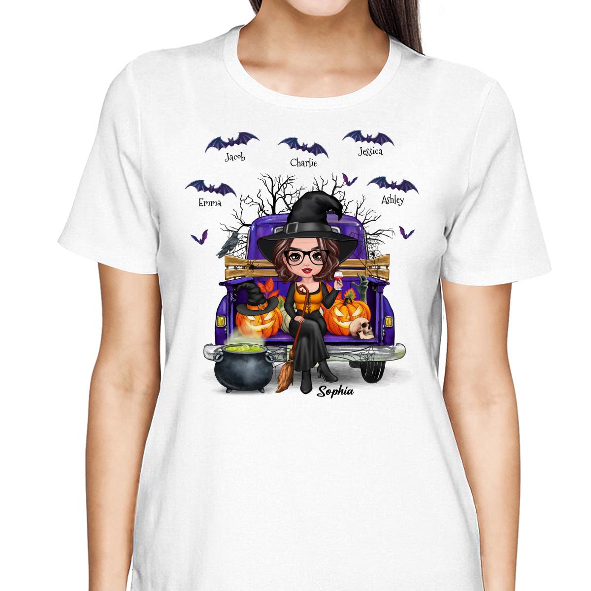 Grandma Mom Halloween On Purple Truck Personalized Shirt