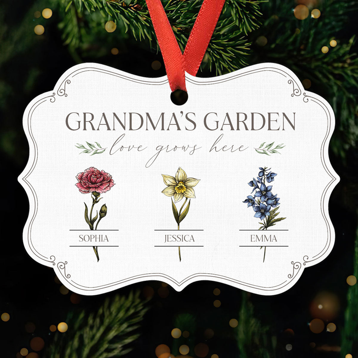 Grandma's Garden Love Grows Here Personalized Christmas Ornament, Gift For Grandma Granddaughter Grandson