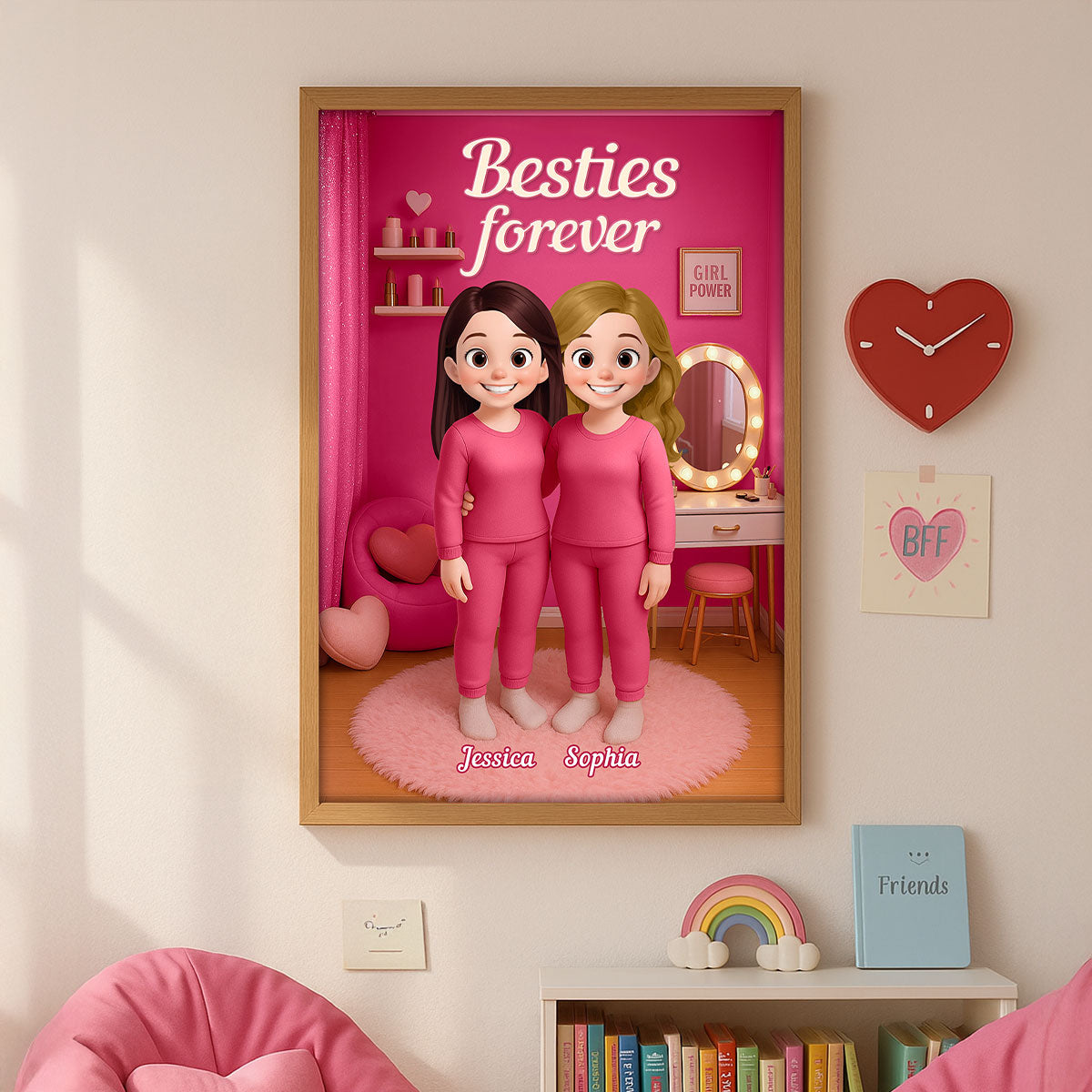 3D Effect Besties Pink Tone Dream Dollhouse Personalized Poster