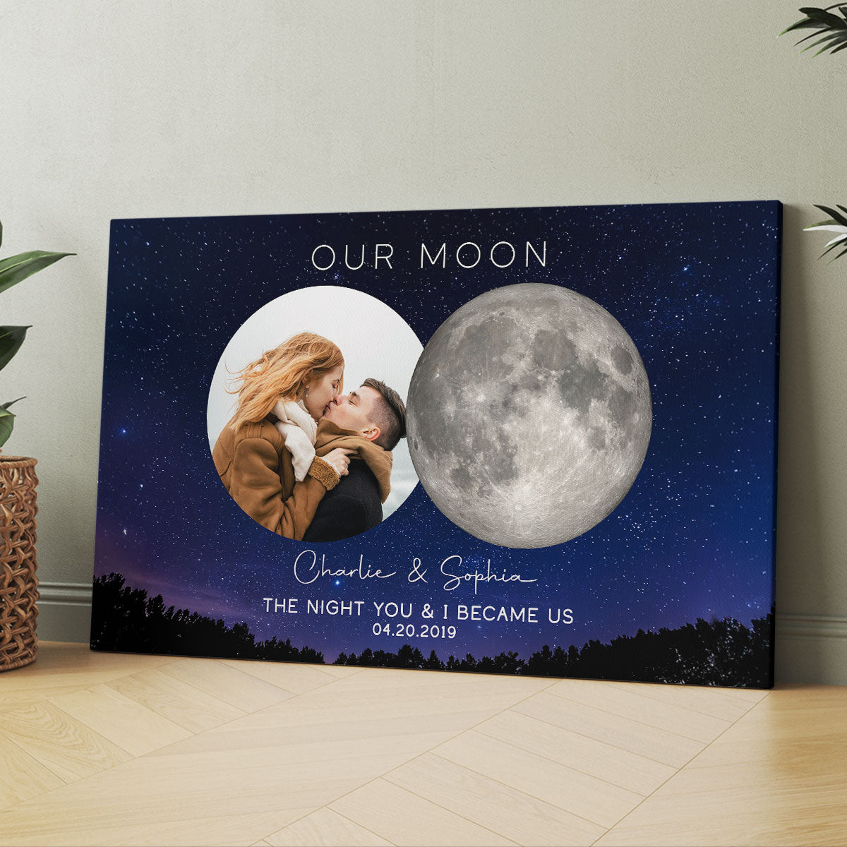 Our Moon Couple Custom Photo Moon Phase Art Anniversary Gift For Him, Gift For Her Wedding Gift Personalized Canvas