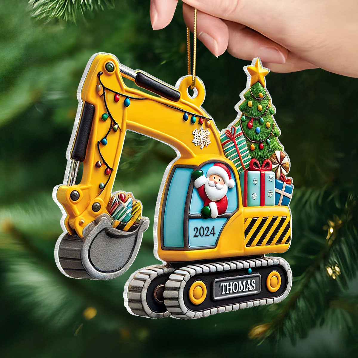 Personalized Christmas Excavator Construction Ornament | Gift For Boy, Son, Grandson