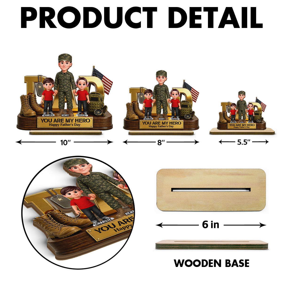 Proud American Millitary Dad - Personalized 2-Layered Wooden Plaque - Father's Day Gift For Dad, Husband