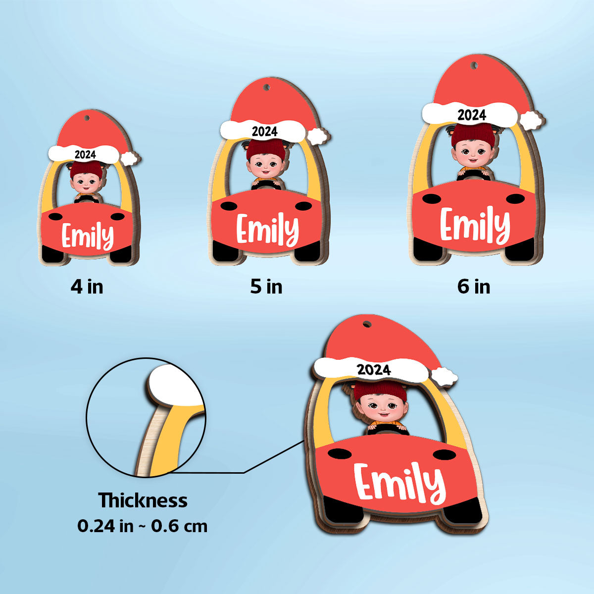 Kid On Christmas Toy Car First Christmas Personalized 2-Layer Wooden Ornament