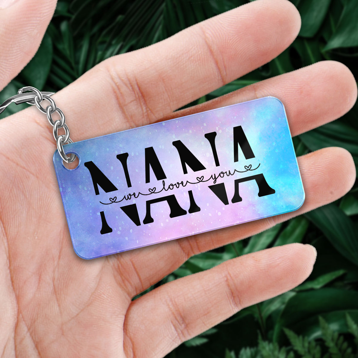 Back View Grandma Mom With Kids Dogs Cats Sitting Personalized Acrylic Keychain
