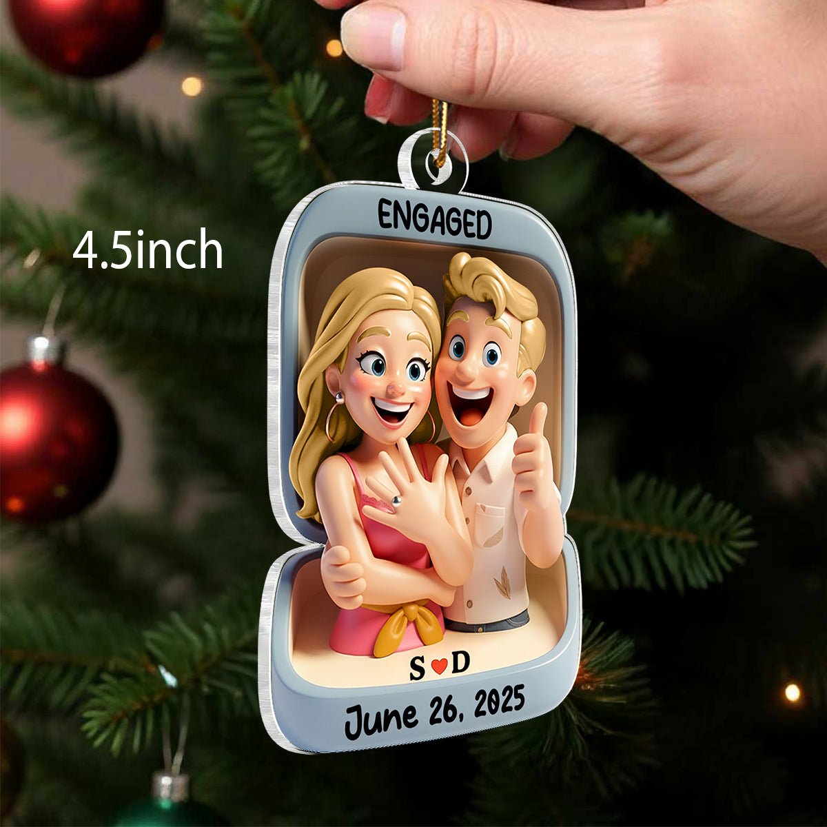 First Christmas Engaged - Personalized Acrylic Ornament, Custom Name Proposal Keepsake, Engagement Gift