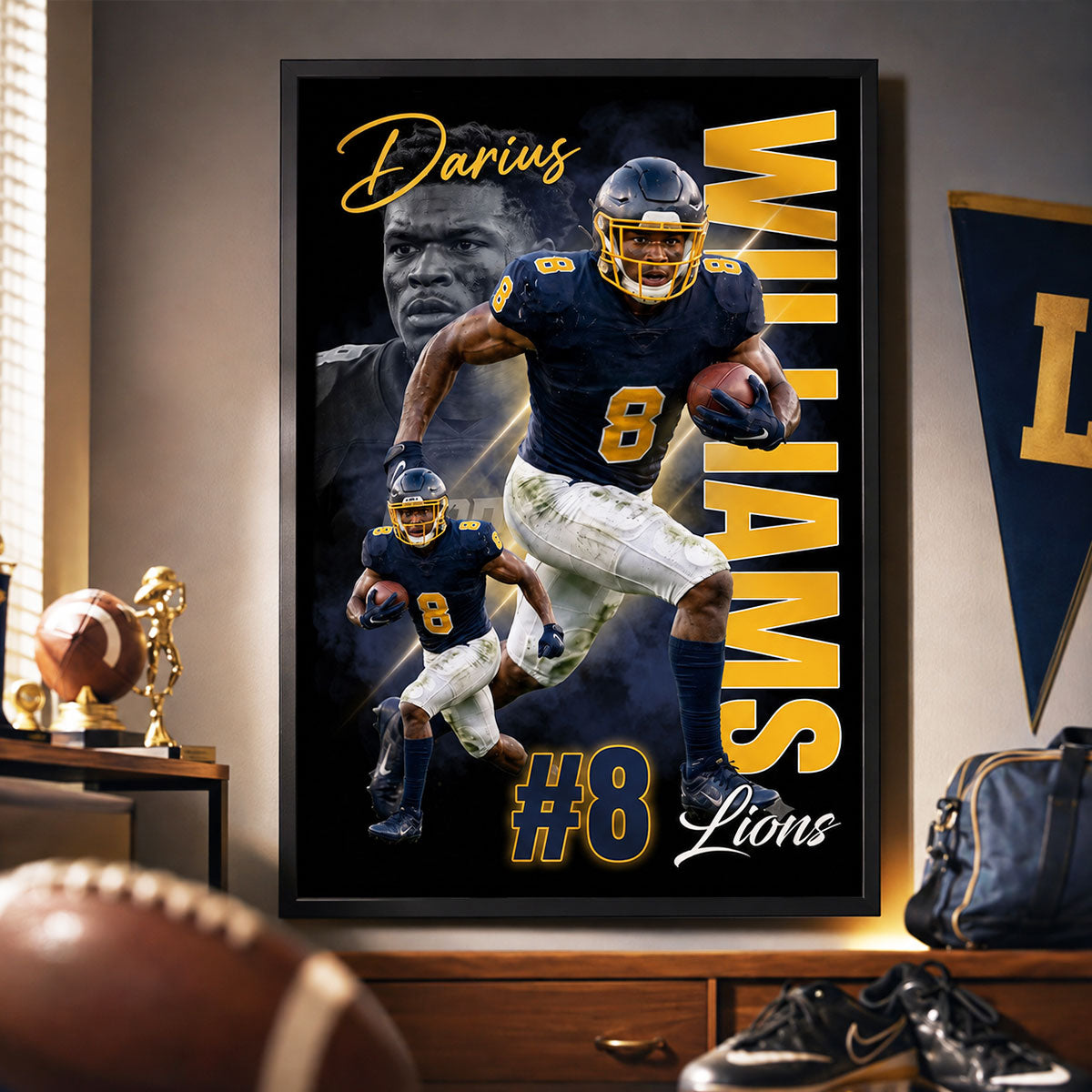 Custom Player Sport - Personalized Poster - Football Baseball Basketball Wall Art, Gift for Him, Boys Girls Room Decor