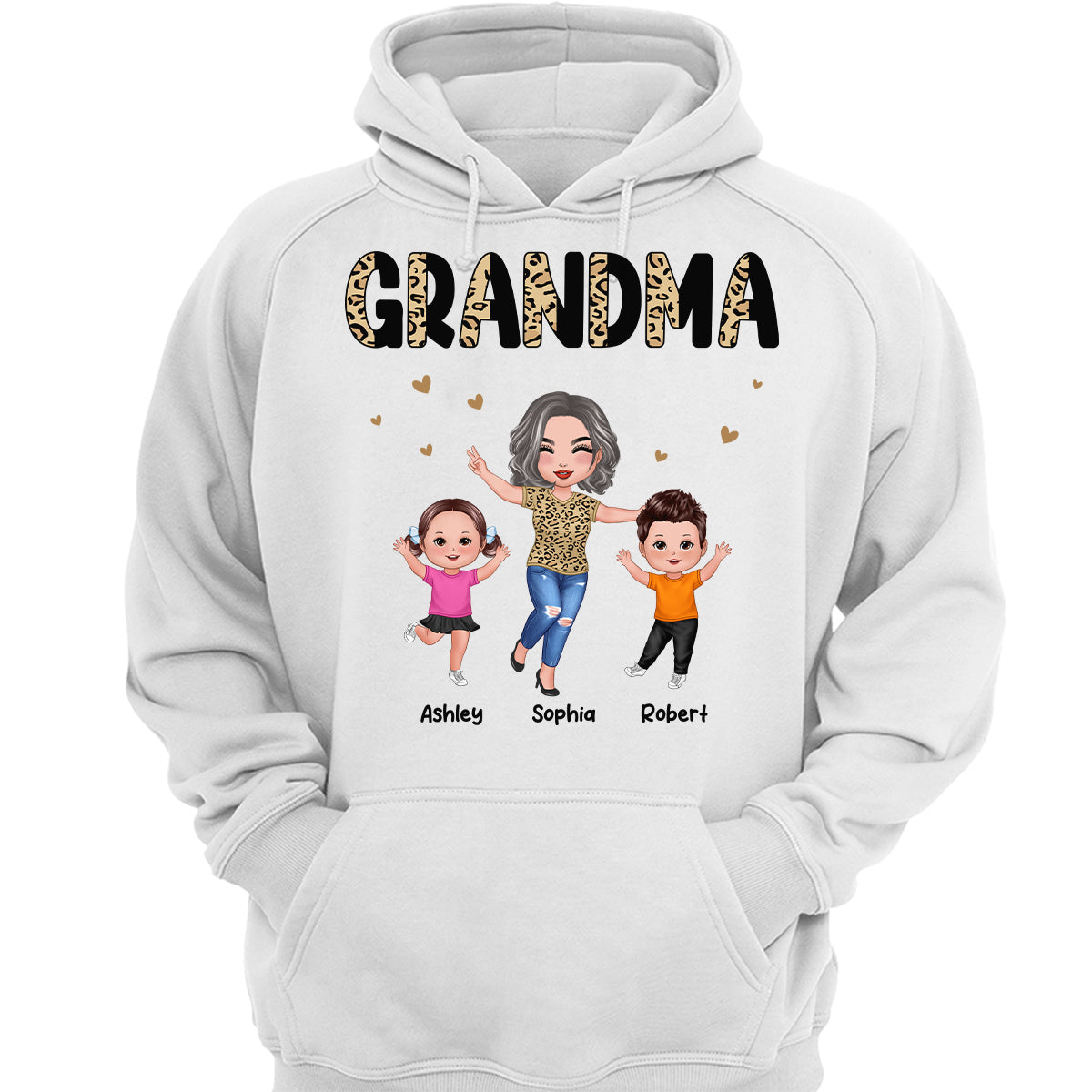 Happy Doll Grandma Grandkids Half Leopard Personalized Shirt