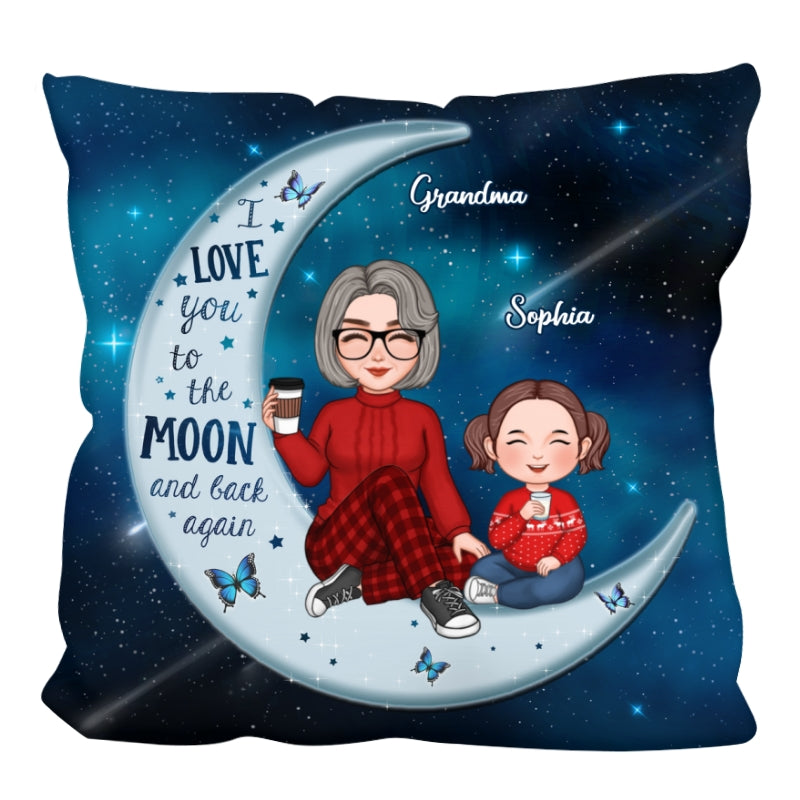 Cute Grandma & Grandkid On Moon Christmas Gift For Grandson Granddaughter Personalized Pillow