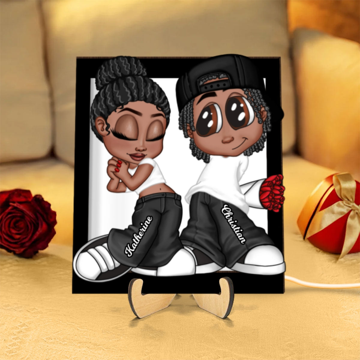 Y2K Couple Frame Personalized 2-Layer Wooden Plaque With LED, Anniversary Gift for Him, Gift for Her