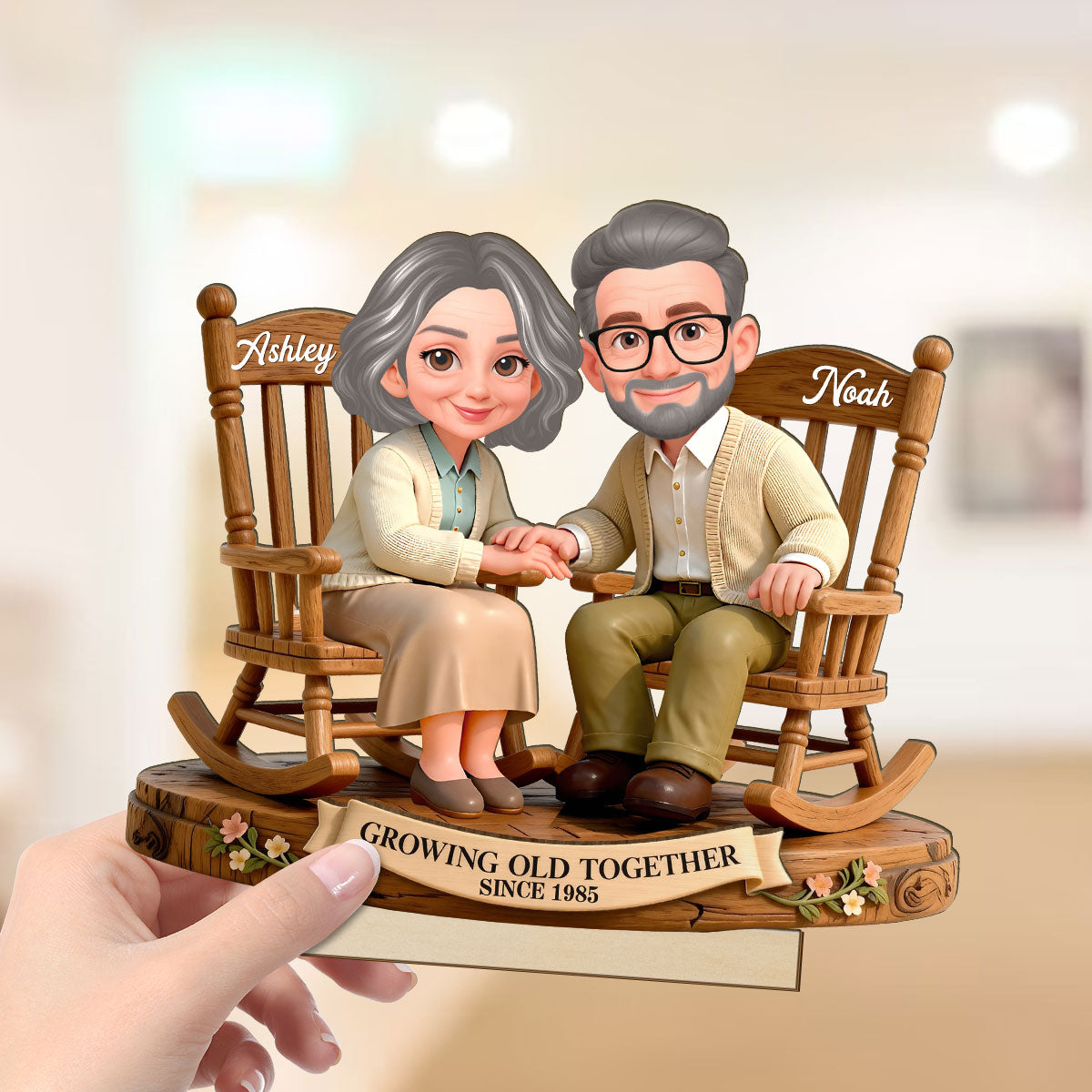 Eternal Love Couple On Rocking Chairs Growing Old Together - Personalized 2-Layer Wooden Plaque - Heartfelt Valentine's Day, Anniversary Gift For Couple, Gift For Him, For Her