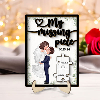 Couple Groom Bride My Missing Piece Personalized 2-Layered Wooden Plaque, Perfect Valentine's Home Decor,  Gift For Him, For Her, Wedding Gift, Anniversary Gift