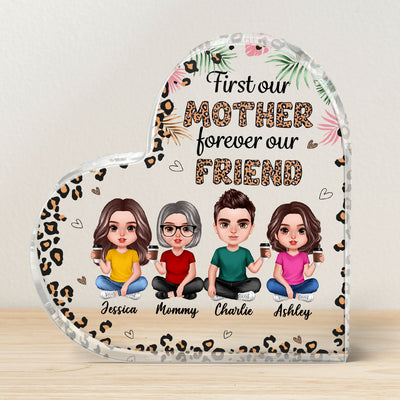 Realistic Mom And Daughters Sons Forever My Friend Leopard Pattern Personalized Acrylic Heart Plaque