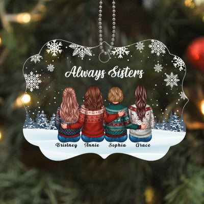 Sisters Siblings Snow Background Personalized Acrylic Ornament