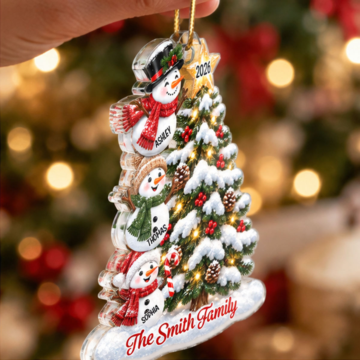 Snowman Family Grandkids Christmas Tree - Personalized Acrylic Ornament - Gift For Boys, Girls