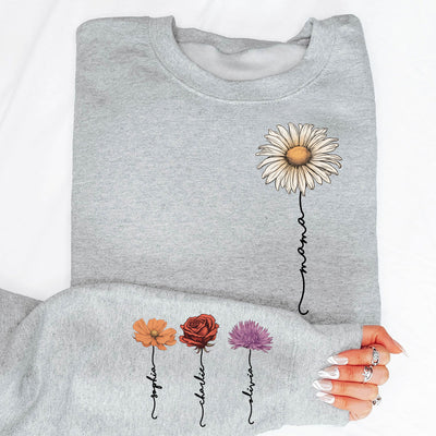Mama Mom Grandma Birth Month Flower Personalized Sleeve Printed Sweatshirt