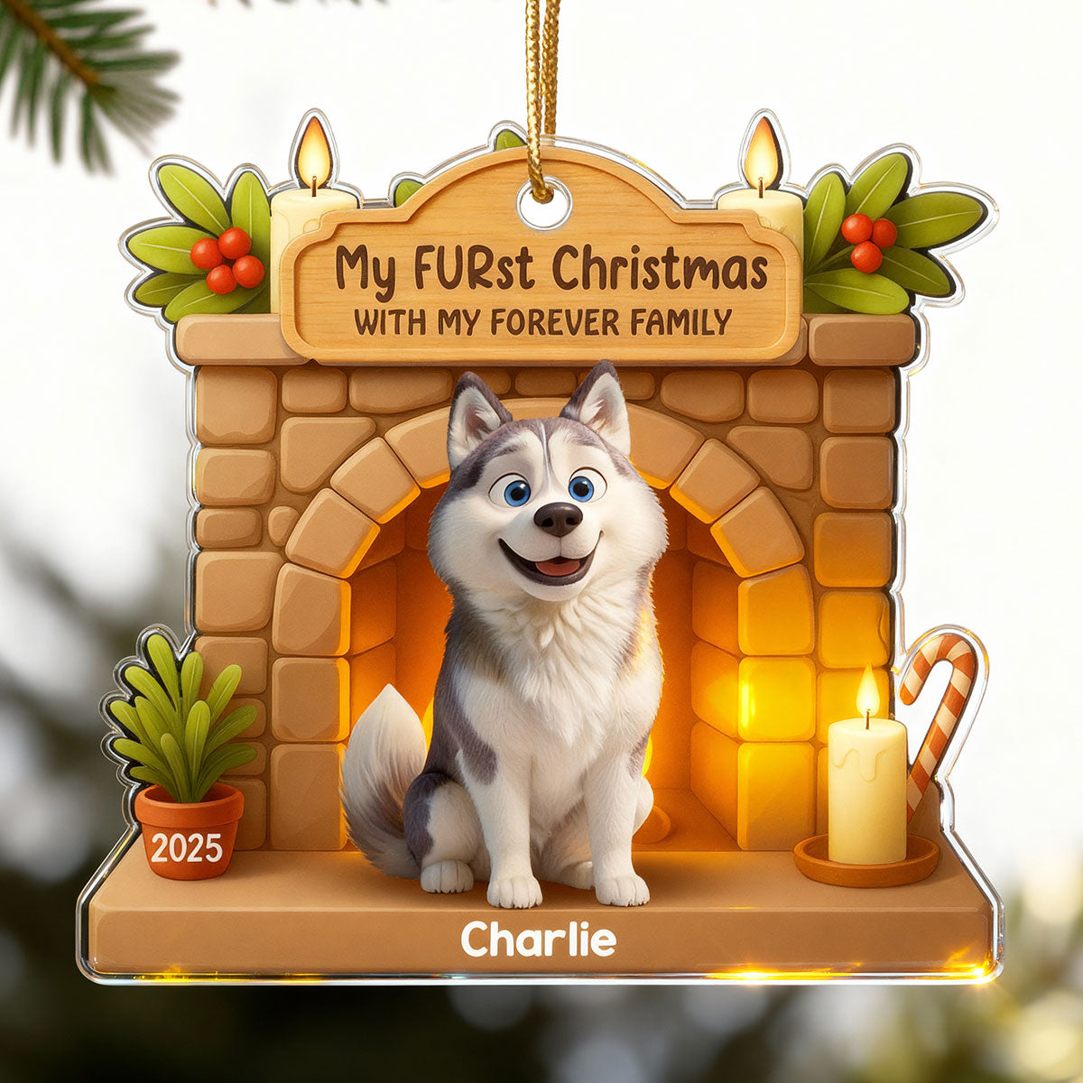 My FURst Christmas With Forever Family Cute Dog - Personalized Acrylic Ornament - Celebrate 1st Christmas Ornament Dog Lover