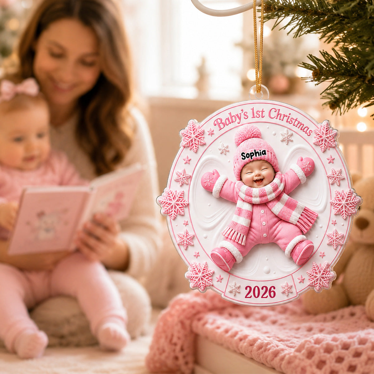 Baby First Christmas Snow Angel 2D Flat - Personalized Acrylic Ornament - Christmas Keepsake
