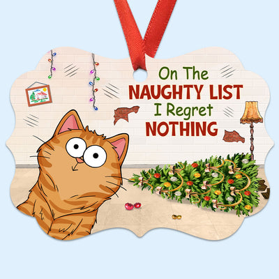 Fluffy Funny Cats Expressions On The Naughty List Regret Nothing Personalized Christmas Ornament