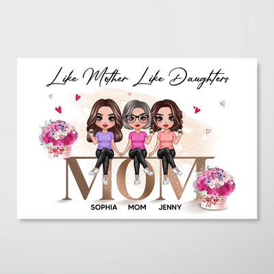 Doll Mom And Daughters Sitting On Word Personalized Horizontal Poster