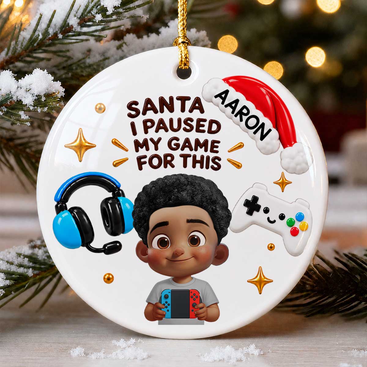 Gamer Christmas - Personalized Ceramic Ornament - Christmas Gift For Boy, Girl, Grandkids