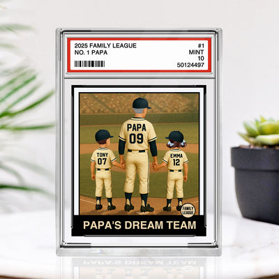 Baseball No. 1 Grandpa Man & Kids Trading Card Style Personalized Acrylic Block Plaque