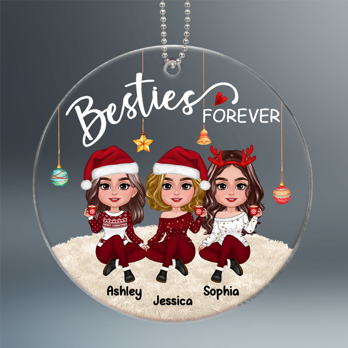 Gorgeous Girls Besties Forever Christmas Personalized Acrylic Ornament