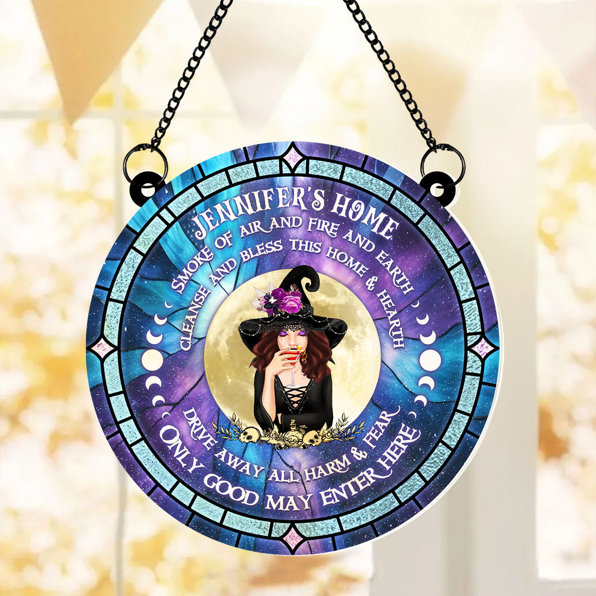 Smoke Of Air And Fire And Earth, Halloween Personalized Window Hanging Suncatcher Ornament, Halloween Witch Decor