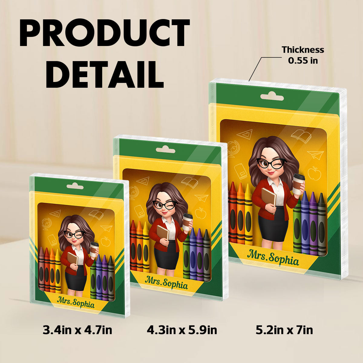 3D Effect Teacher Inside Crayon Box Personalized Acrylic Block, Back To School Gift for Teachers
